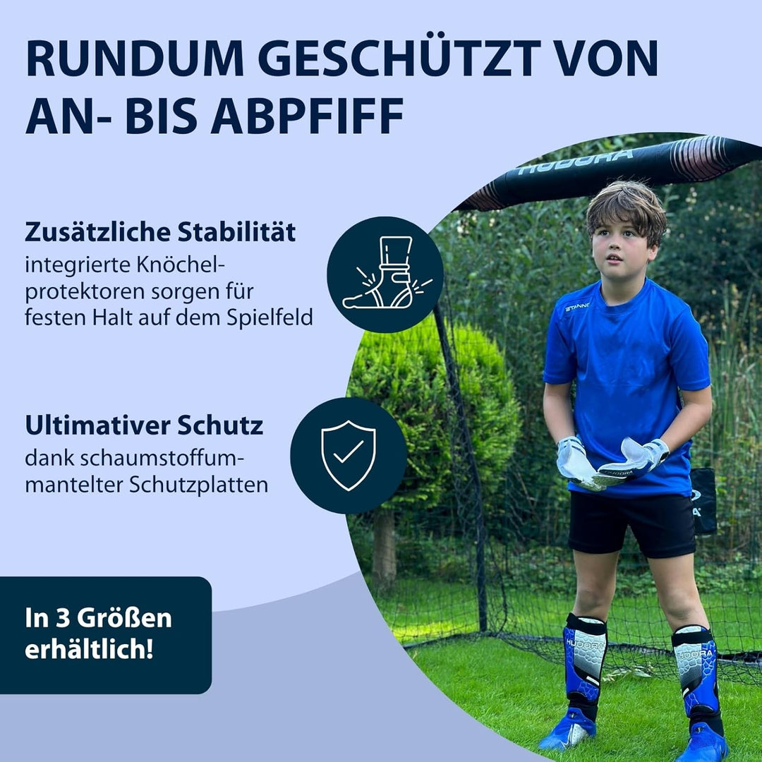 HUDORA Schienbeinschützer mit Knöchelschutz - Bequeme Schienbeinschoner mit Schaumstoff - Fussball S