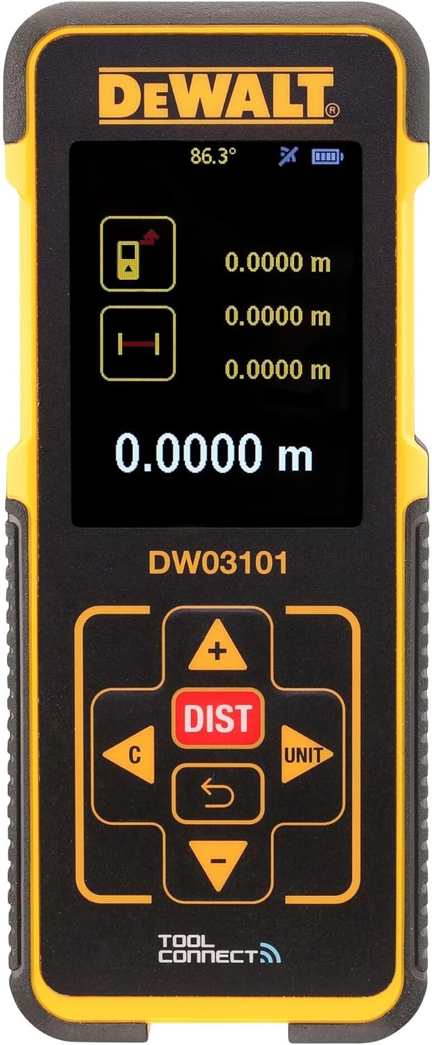DeWalt Laser-Distanzmesser (635 nm, Laserklasse 2, für Längen-, Flächen- und Volumenmessung, in Mete