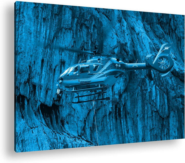 deyoli Rettungshutschrauber im Einsatz Format 80x60 Effekt: Monocrome Blau als Leinwandbild, Motiv f