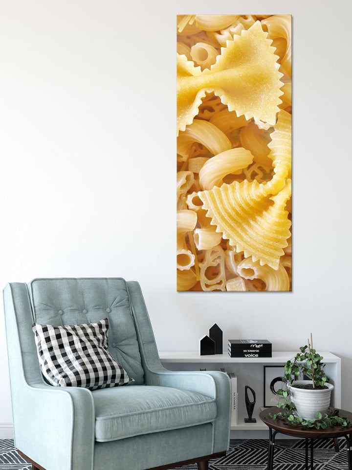 Glasbild Panorama | Wandbild aus Echtglas | Nudeln Pasta Italia Mischung | 100x40 cm | inkl. Aufhäng