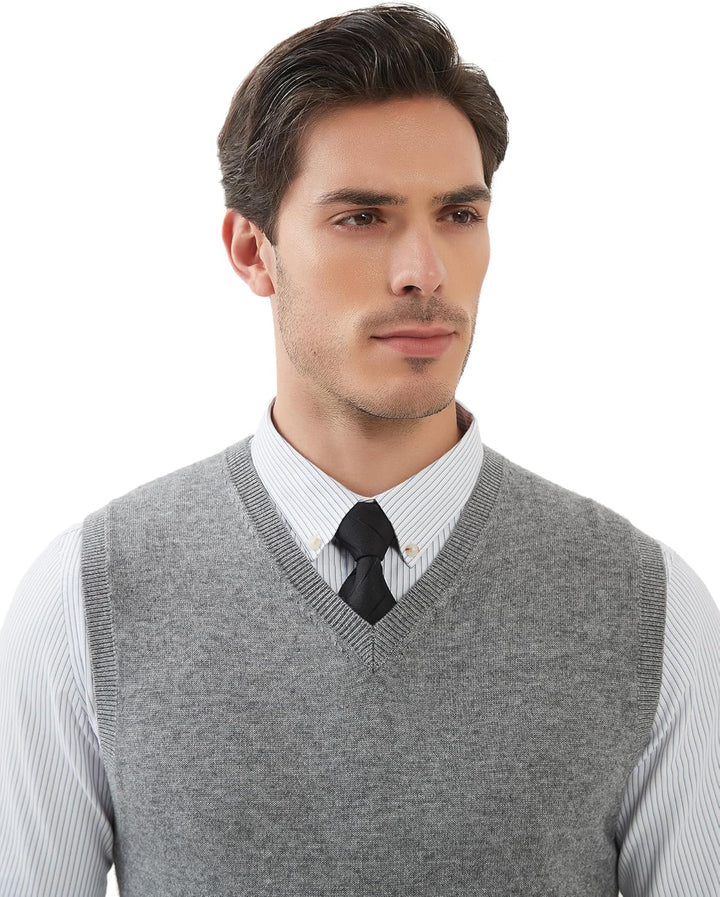 Kallspin Herren Pullunder-Strickweste aus Wollmischung V Hals Ärmellos S Hellgrau, S Hellgrau