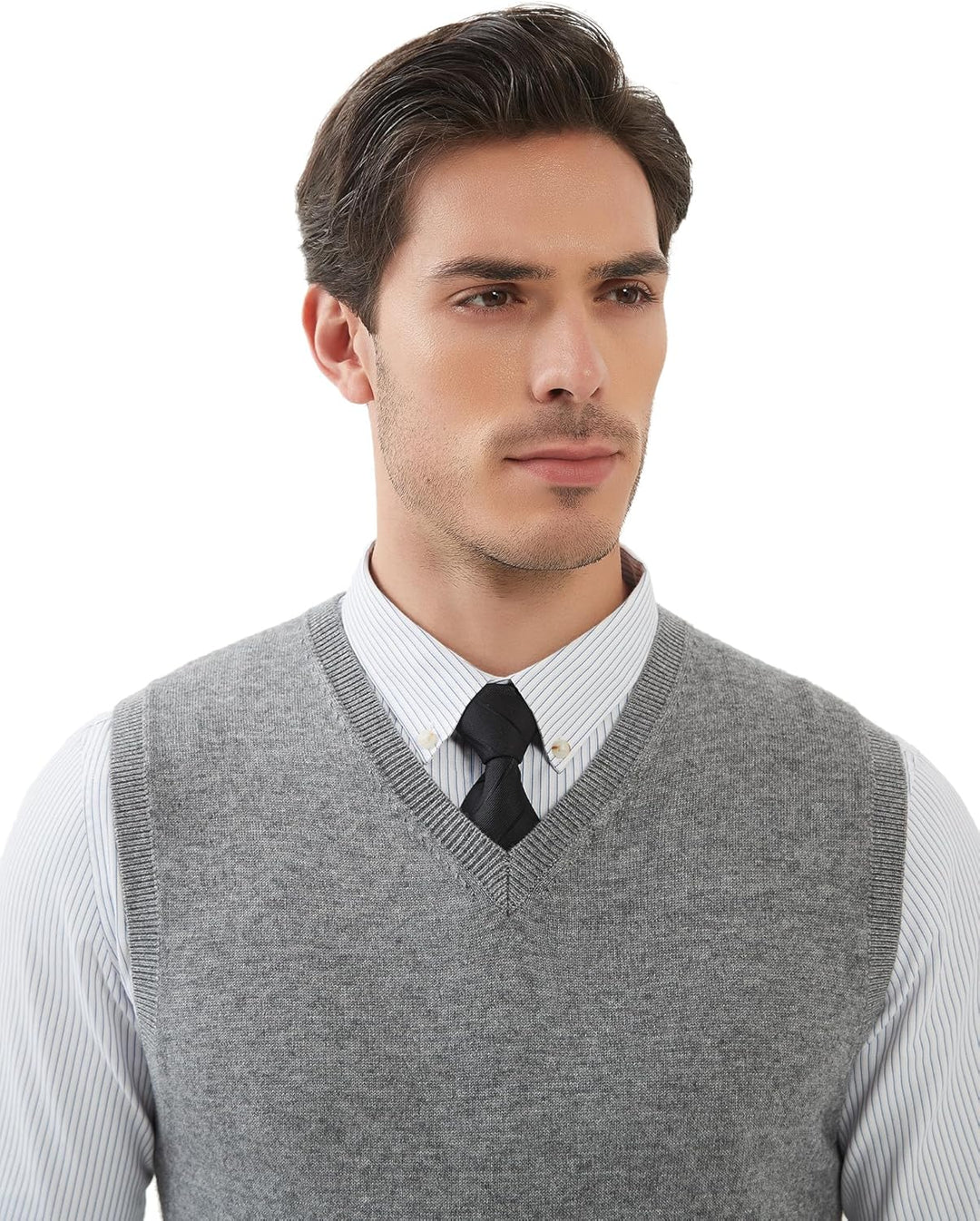 Kallspin Herren Pullunder-Strickweste aus Wollmischung V Hals Ärmellos XXL Hellgrau, XXL Hellgrau