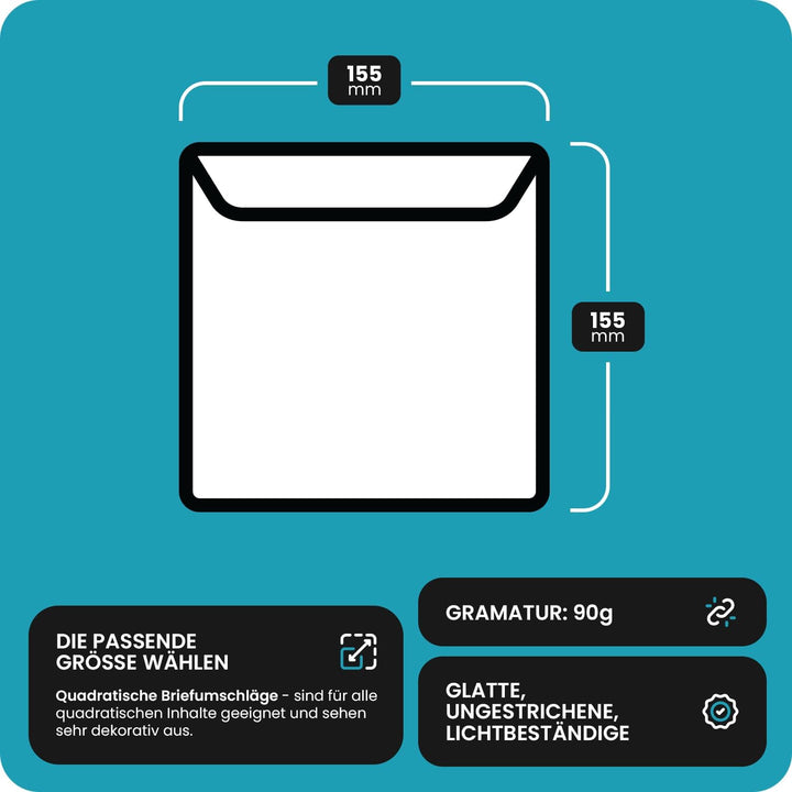 Netuno 500 quadratische Umschläge Gelb 155x 155 mm 90g Burano Giallo Zolfo bunte Briefumschläge quad