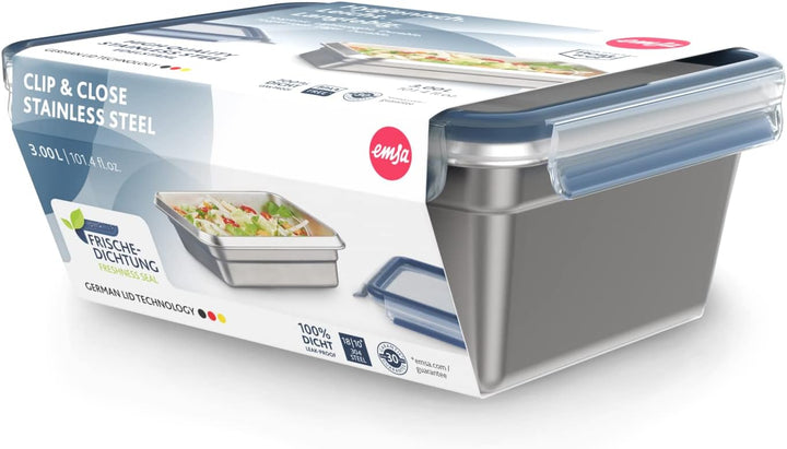EMSA Clip&Close Edelstahl Vorratsdose 3 L, leicht und hygienisch, Edelstahl 304, Wasserdicht, Gefrie
