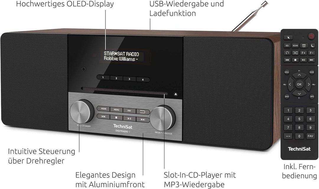 TechniSat DIGITRADIO 3 - Stereo DAB Radio Kompaktanlage (DAB+, UKW, CD-Player, Bluetooth, USB, Kopfh