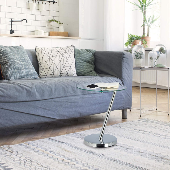 Relaxdays Glas u. Chrom, runder Beistelltisch f. Kaffee Tee, Ablage f. Garten HxBxT: 52 x 45 x 45 cm