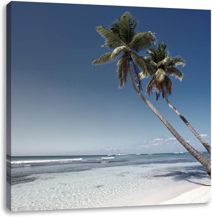 Pixxprint Zwei Palmen ragen über das Wasser schwarz/weiss, Format: 70x70 auf Leinwand, 70x70