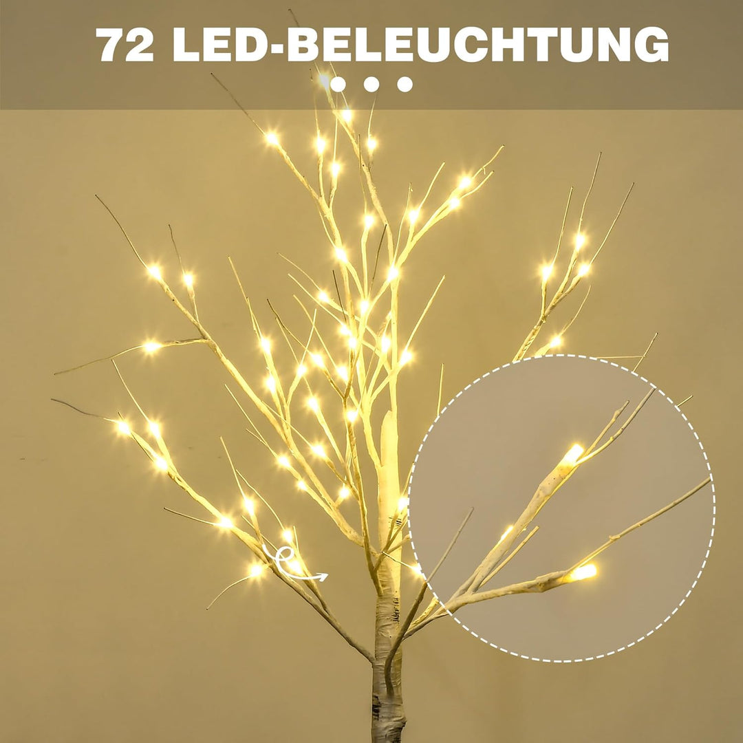 HOMCOM 120 cm Kunstbaum, Weihnachtsbaum Birken mit LED, Kunstbirke, Birkenbaum, Weihnachtsdeko für H