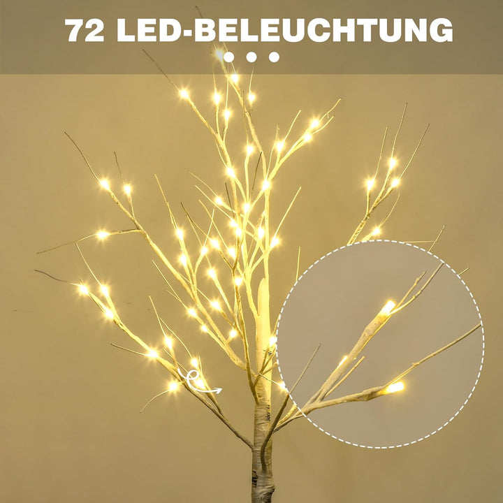 HOMCOM 120 cm Kunstbaum, Weihnachtsbaum Birken mit LED, Kunstbirke, Birkenbaum, Weihnachtsdeko für H
