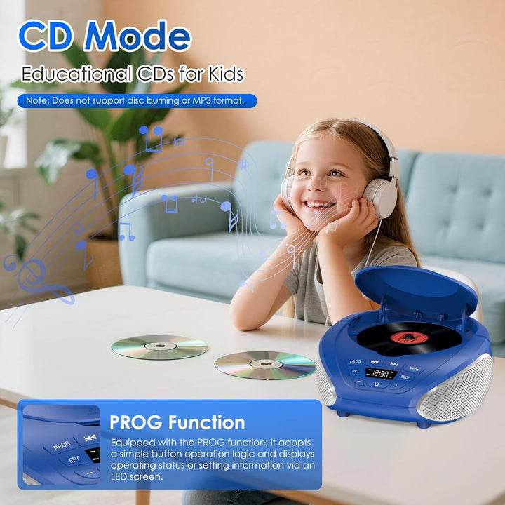 Gueray Tragbarer CD-Player Boombox Kompakt-Radio mit Stereo-Lautsprechern UKW-Radio 3,5-mm-AUX-Einga