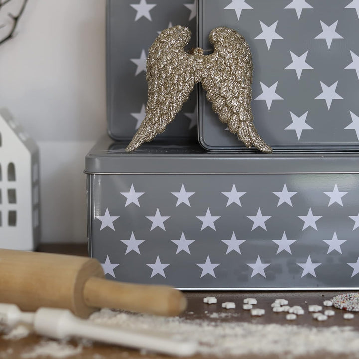 Brandsseller 5er Set Keksdose rechteckig Weihnachtsdose Plätzchendose Gebäckdose Metall Sterne 5er S