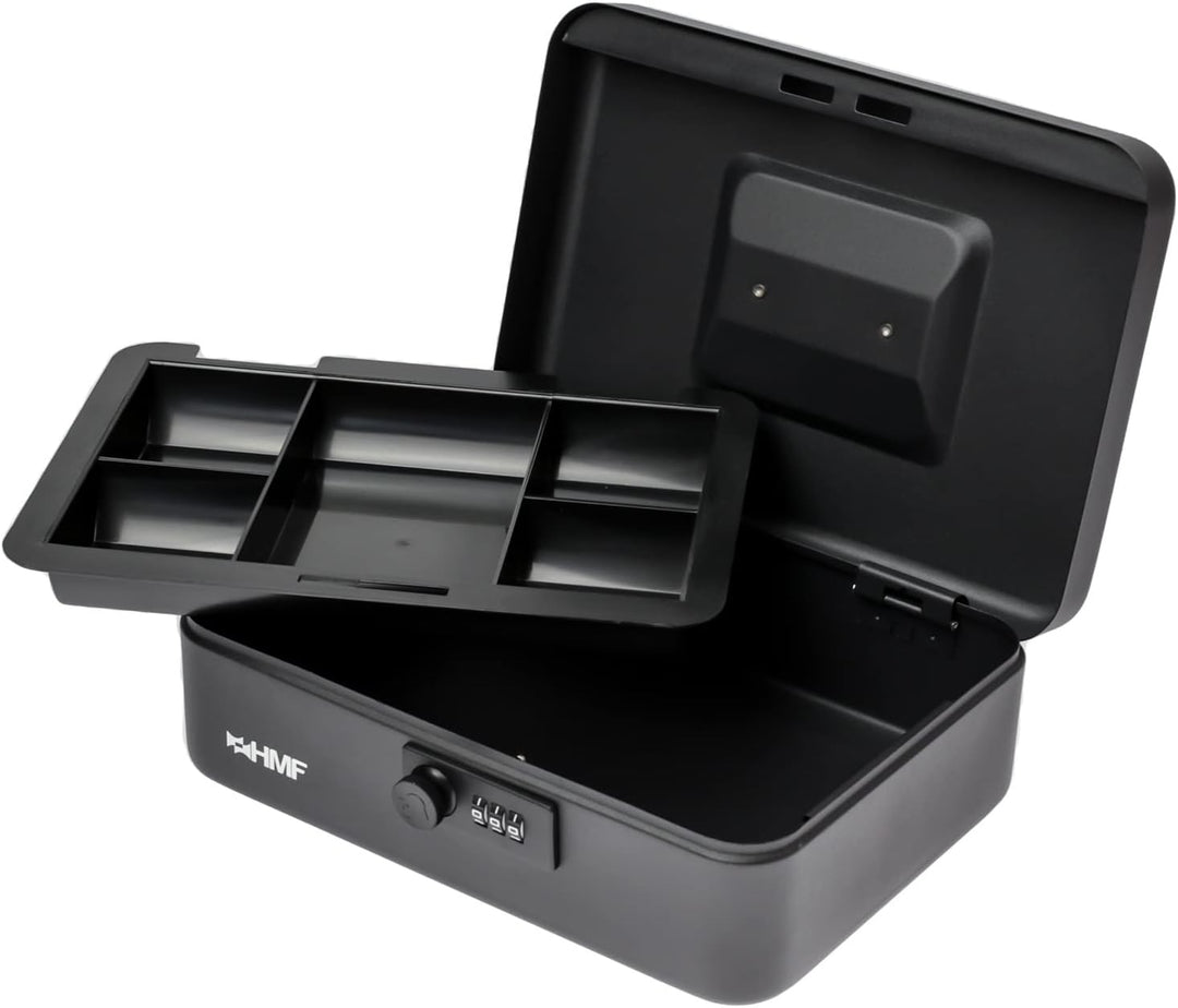 HMF 20017-02 Geldkassette abschliessbar mit Zahlenschloss | 25 x 18 x 8,5 cm | Schwarz, 25 x 18 x 8,