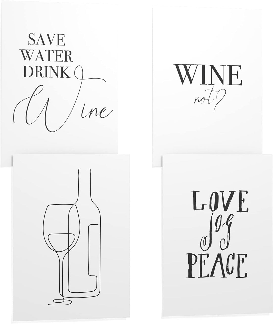 Papierschmiede® Premium Spruchposter Set 4er DIN A1, Motiv: Wine, Englisch Traube Vino, Typografie B