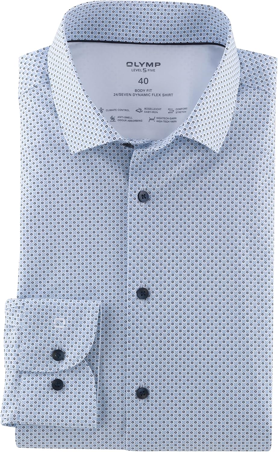 OLYMP Herren Businesshemd Langarm Level Five 24/Seven,Rotationsdruck,Body fit,Modern Kent,bleu 11,37
