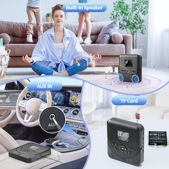 CD Player Tragbar, FELEMAN CD Player Bluetooth mit Lautsprechern/Kopfhörern/Display, wiederaufladbar