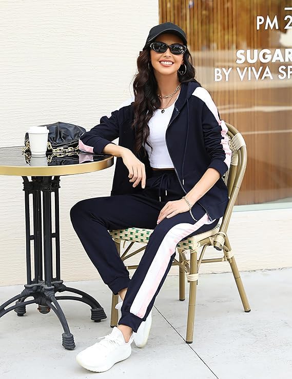 Litherday Jogginganzug Damen Lang Freizeitanzug Baumwolle Trainingsanzug Frauen Streifen Sportanzug