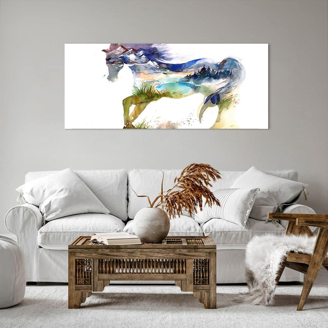 Wandbilder Dekoration Wohnzimmer Pferd Natur arabien ethnische Panorama Bilder auf Leinwand 120x50cm