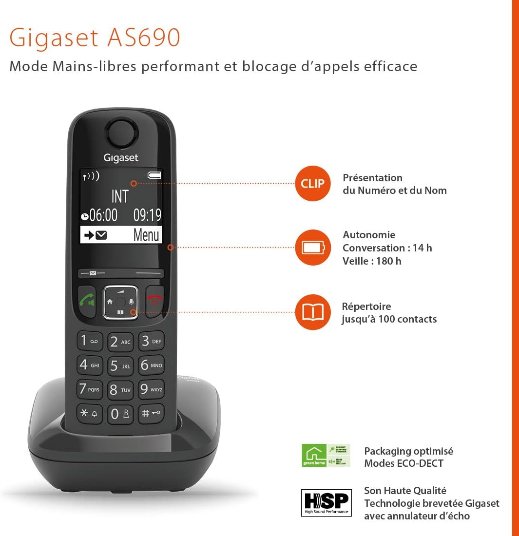 Gigaset AS690 TRIO - 3 Schnurlose DECT Telefone, schwarz