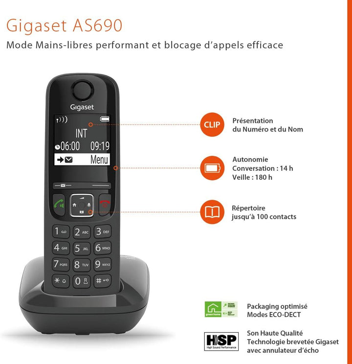 Gigaset AS690 TRIO - 3 Schnurlose DECT Telefone, schwarz