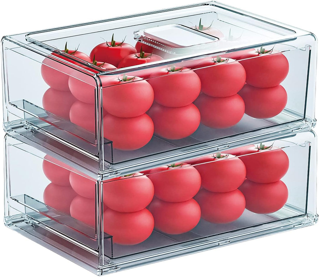 YekouMax Fridge Organizer, Fridge Drawers with Handle, Stackable Transparent Container for Kitchens,