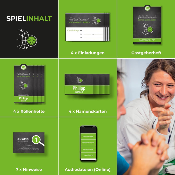 Fussballrausch der Tod wartet abseits – Krimidinner Spiel für zuhause für 4 Personen – Geschenk für