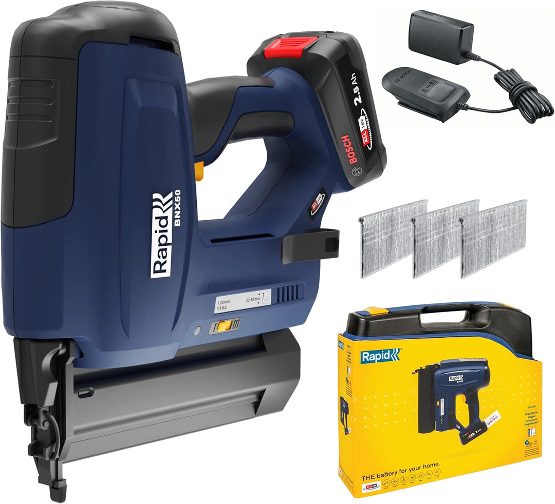 Rapid BNX50 18V P4A Akku-Nagler-Set, Kabelloser Akku-Nagler, verstellbare Einschlagtiefe, für Sockel