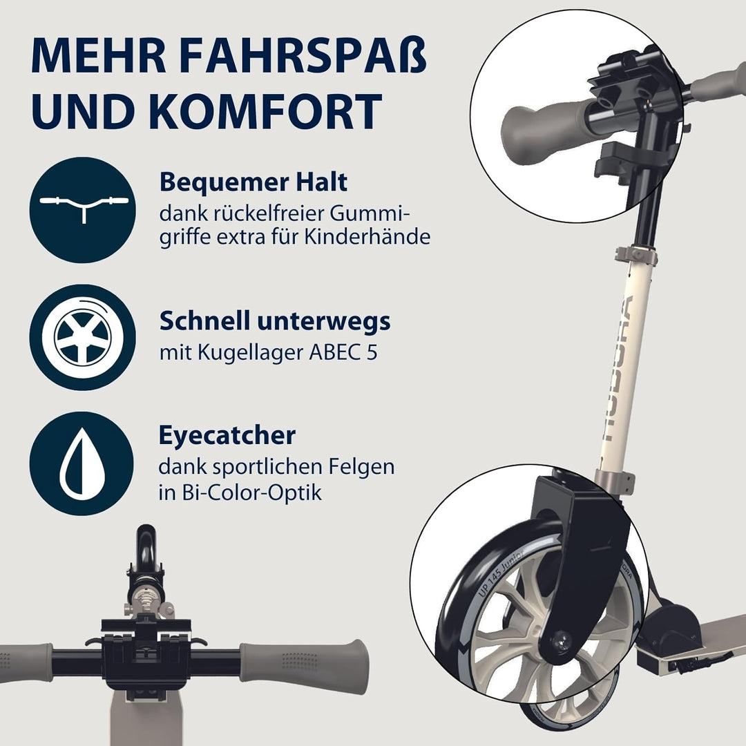 HUDORA Scooter Up 145 Junior - Hochwertiger & sicherer Kinder Roller ab 3 Jahre - Zusammenklappbarer