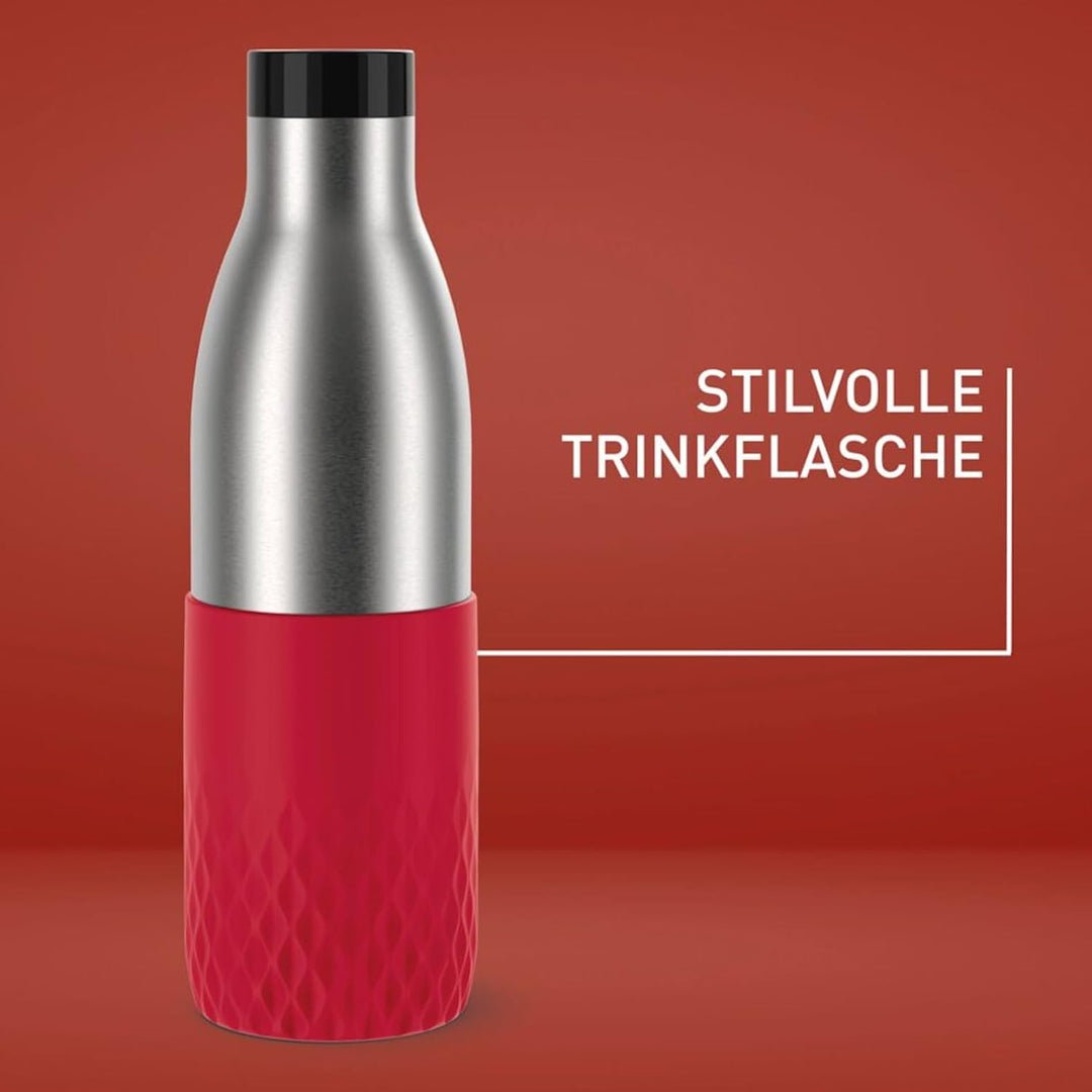 Emsa Bludrop Isolier-Trinkflasche, wiederverwendbar, Edelstahl, nachhaltig, Pulverbeschichtung, 360°