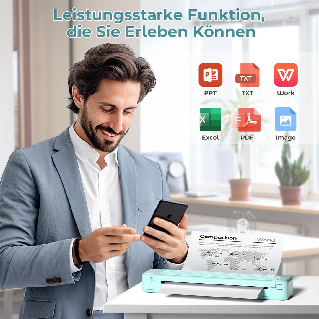 ASprink Mobiler Drucker A4 für Unterwegs, Tragbarer Drucker Thermodrucker A4 P831 für US Letter/A4/B