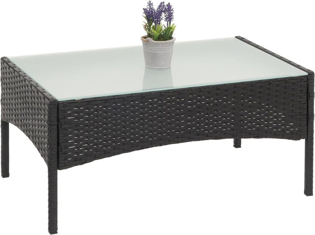 Mendler Poly-Rattan Gartentisch Halden-AM, Beistelltisch Tisch mit Glasplatte - anthrazit, Anthrazit