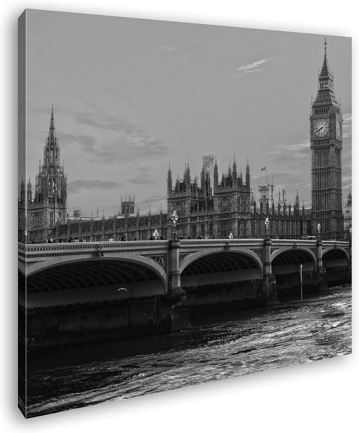 deyoli Parlament in London mit Big Ben im Format: 70x70 Effekt: Schwarz&Weiss als Leinwandbild, Moti