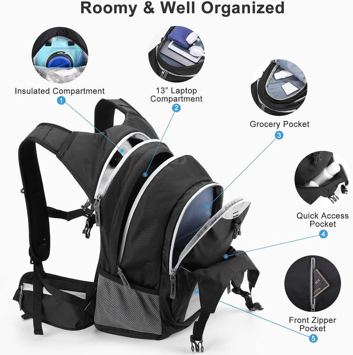 HOMIEE Fahrradrucksack Wasserdichter Ultraleicht für Damen Herren, Sportrucksack mit Regenschutz Hel