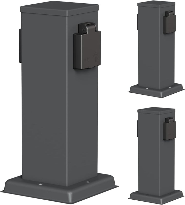 ledscom.de Garten Steckdosensäule Polly, wetterfest, IP44, 2-Fach, anthrazit, eckig, 27 cm, 3 STK. 3