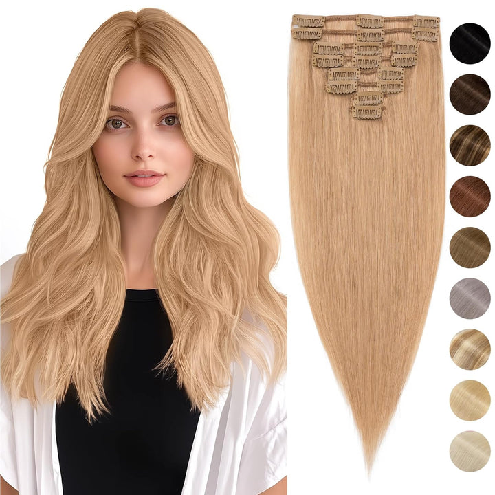 Silk-co Echthaar Clip In Extensions 8 Tressen 18 Clips 50g, Karamellblond Hair Extensions, Remy Echt