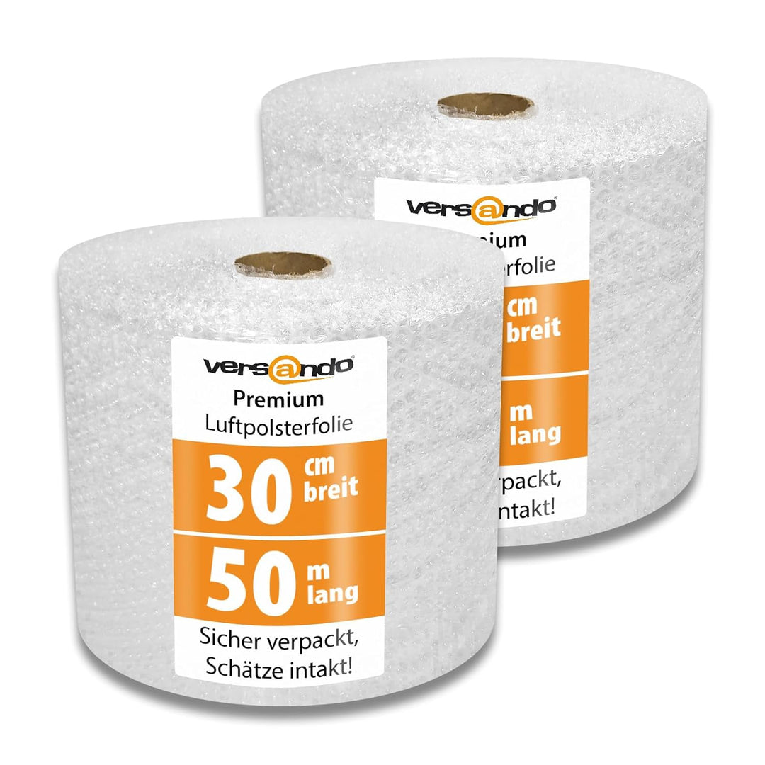 versando 2x Premium Luftpolsterfolie 50m x 0,3m Versand, Verpackung, Umzug Noppenfolie Bubble Wrap L