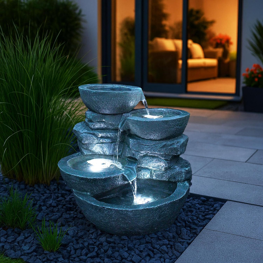 Arnusa Gartenbrunnen Cascades mit LED Beleuchtung Innen und Aussen Springbrunnen Zimmerbrunnen kompl