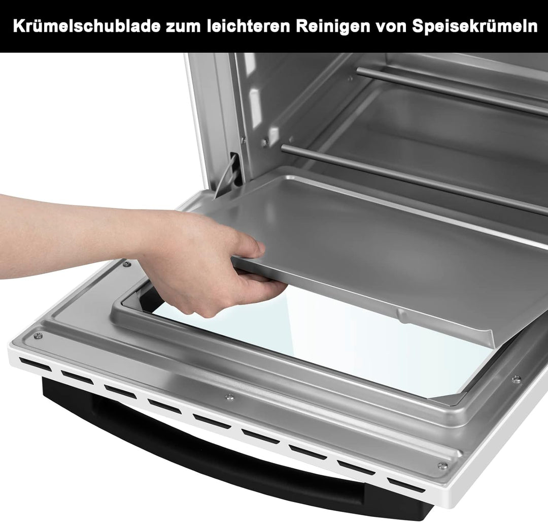 WOLTU Mini Backofen 20 Liter Pizzaofen Glastür mit Backblech mit Timer 100-250°C 1400 Watt Weiss BF0