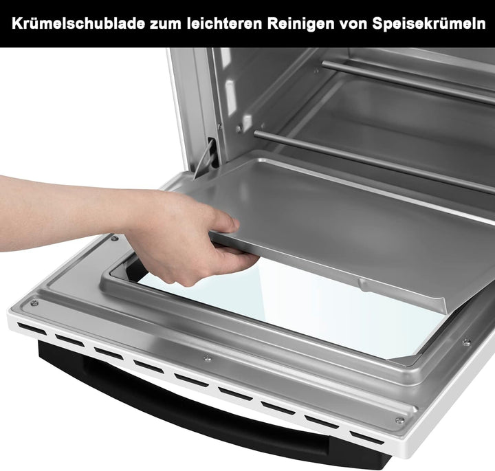 WOLTU Mini Backofen 20 Liter Pizzaofen Glastür mit Backblech mit Timer 100-250°C 1400 Watt Weiss BF0