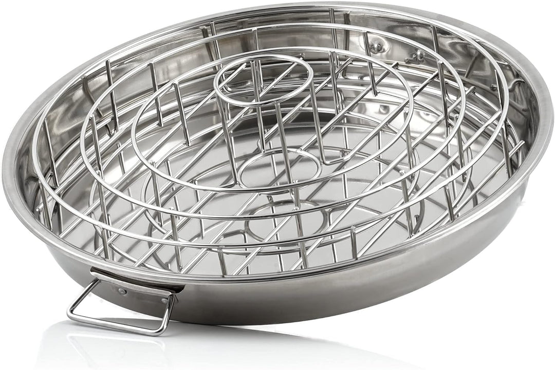BBQ-Toro Edelstahl 3-In-1 Rippchen und Hähnchenkeulen Halterung mit Auffangschale | Chicken Roaster