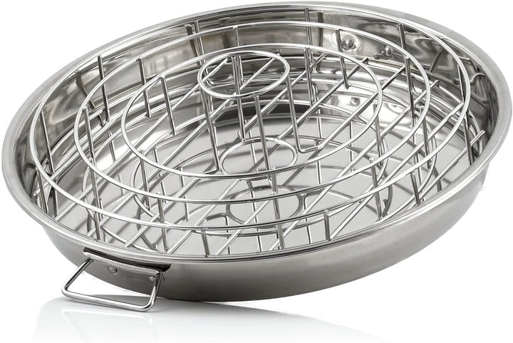 BBQ-Toro Edelstahl 3-In-1 Rippchen und Hähnchenkeulen Halterung mit Auffangschale | Chicken Roaster