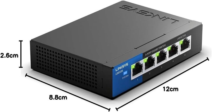 Linksys LGS105 Unmanaged Gigabit Ethernet (10/100/1000) Black Blue