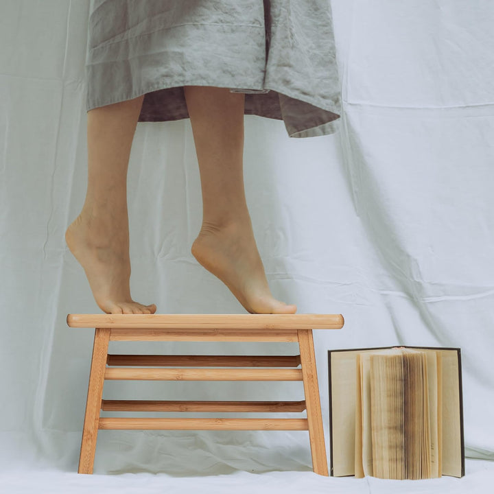 Relaxdays Fussbank Bambus, bis 100 kg, Stabiler Tritthocker, HBT: 20x33x21,5 cm, Kinderhocker Bad, G