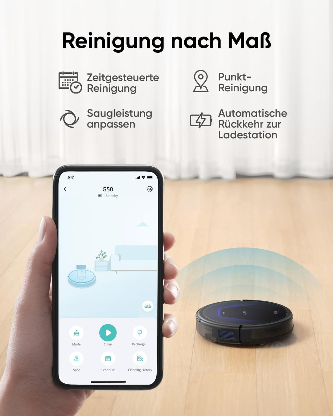 eufy G50 Saugroboter mit 4.000Pa Starker Saugkraft, Dynamische Navigation, Ultraflaches 85mm Design,