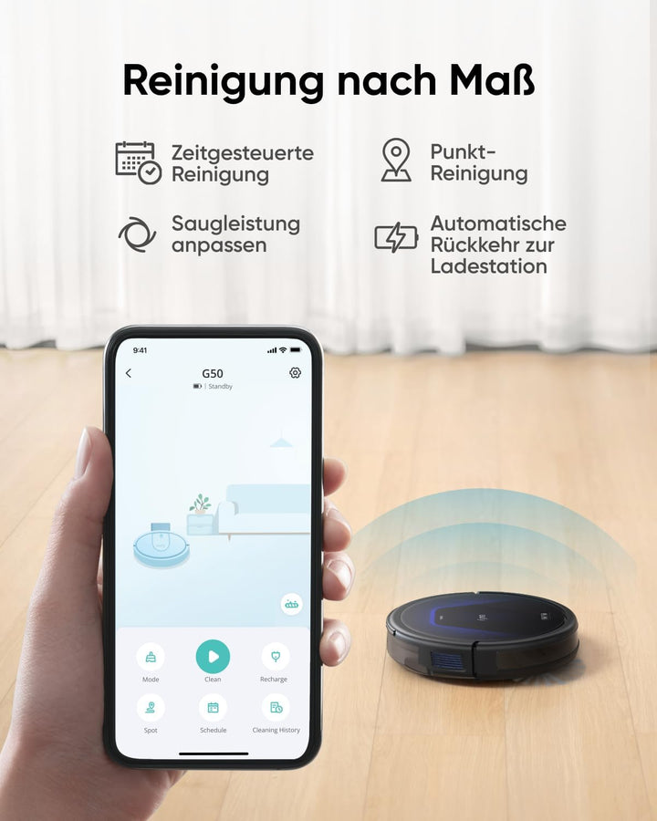 eufy G50 Saugroboter mit 4.000Pa Starker Saugkraft, Dynamische Navigation, Ultraflaches 85mm Design,