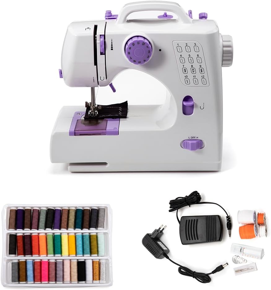Nähmaschine, Mini elektrische tragbare Nähmaschine für Anfänger, 12-Stich Dual Speed mit Fuss Pedal