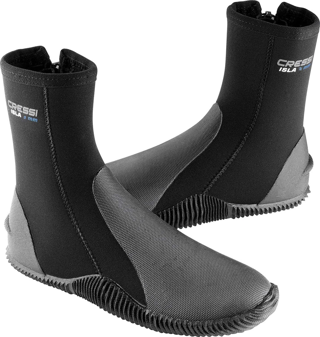 Cressi Men's Isla Boots Tauchschuhe aus Neopren mit Gummisohle X-Small 3mm Shwarz Logo Blau, X-Small