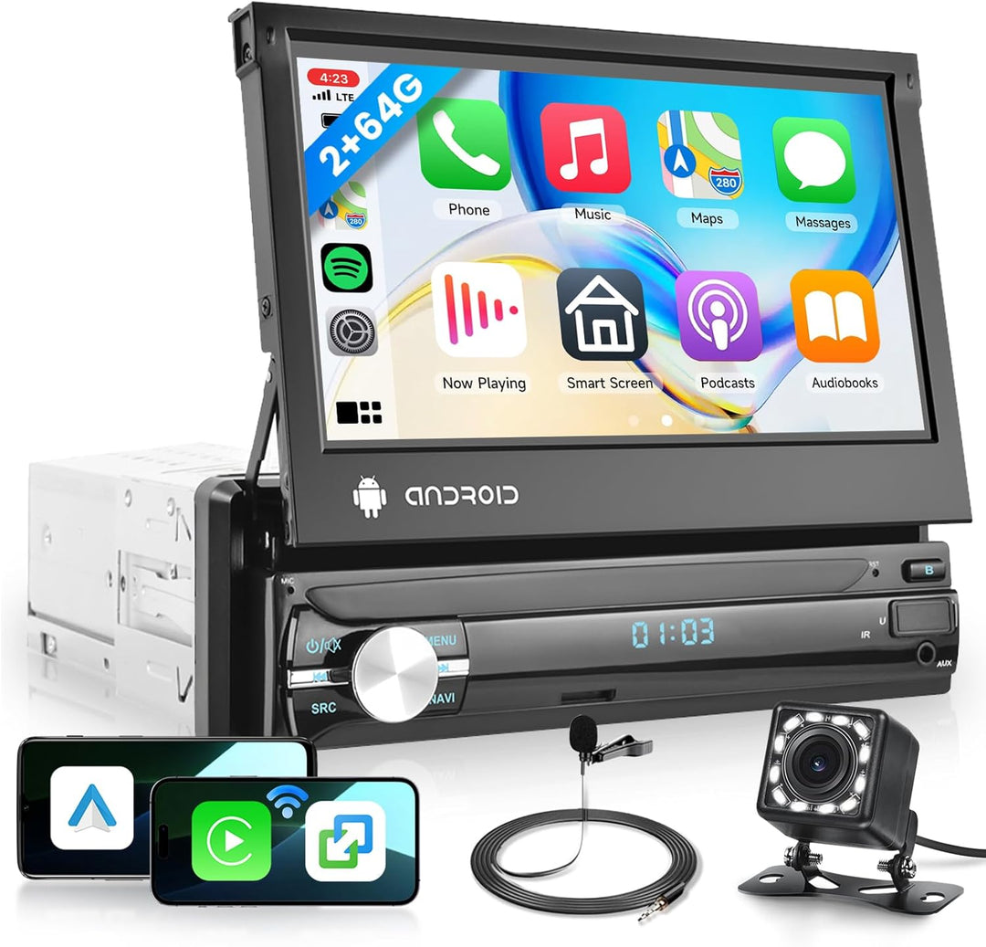 Android 2GB+32GB Autoradio 1 Din mit GPS-Navigation, WiFi, Bluetooth, FM-RDS-Radio, 7-Zoll-Touchscre