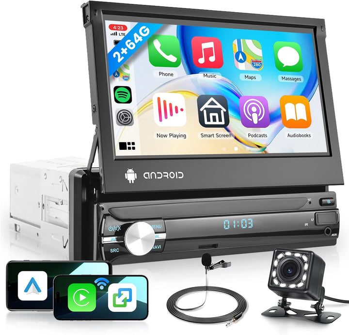 Android 2GB+32GB Autoradio 1 Din mit GPS-Navigation, WiFi, Bluetooth, FM-RDS-Radio, 7-Zoll-Touchscre