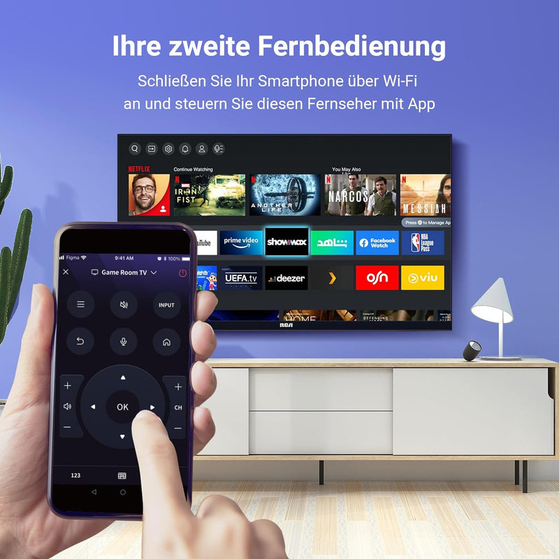 RCA Smart TV 24 Zoll(60cm) Fernseher(VIDAA) HD Ready Dolby Audio Triple Tuner App Store Netflix YouT