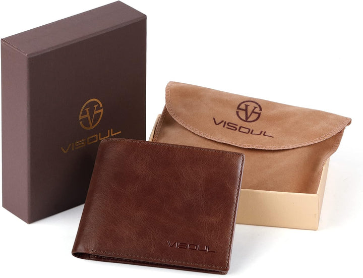 VISOUL Leder Geldbörse Herren mit ID-Fenster & RFID Schutz I Echtleder Geldbeutel für Männer I Porte